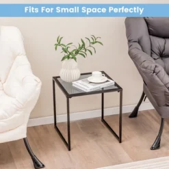 Costway Patio Side Table Outdoor 17'' Tempered Glass End Coffee Table For Porch Garden -Costway GUEST 29d7df6b 8844 46dd b049 2c552c0dd56a