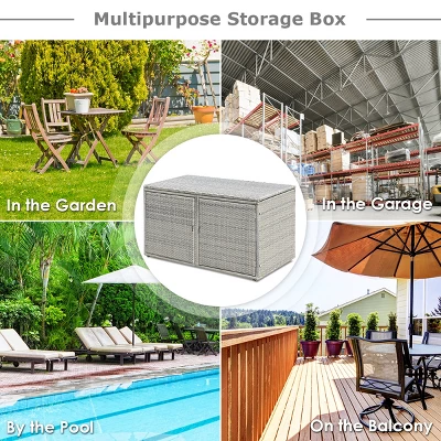 Costway 88 Gallon Garden Patio Rattan Storage Container Box Bin Shelf 5 Costway 88 Gallon Garden Patio Rattan Storage Container Box Bin Shelf - Image 3