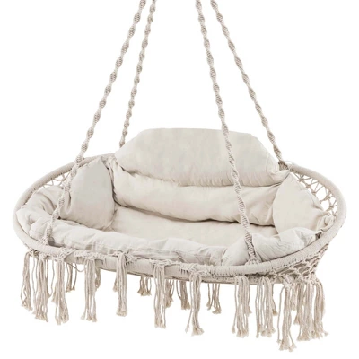Costway Swing Chair Hand-Woven Rope Hanging Chair With Thick Cushion & Folding Metal Frame 11 Costway Swing Chair Hand-Woven Rope Hanging Chair With Thick Cushion & Folding Metal Frame - Image 9