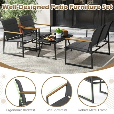 Costway 4/8 PCS Patio Furniture Setwith Padded Fabric Seat & Wood-Plastic Armrests Table 10 Costway 4/8 PCS Patio Furniture Setwith Padded Fabric Seat & Wood-Plastic Armrests Table - Image 8