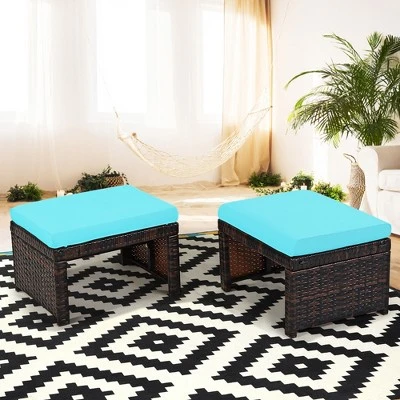 Costway 2PCS Patio Rattan Ottoman Cushioned Seat Foot Rest Furniture TurquoiseRedWhite 13 Costway 2PCS Patio Rattan Ottoman Cushioned Seat Foot Rest Furniture TurquoiseRedWhite - Image 11