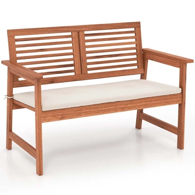 Costway Patio Bench Outdoor Solid Wood Loveseat Chair With Backrest & Cushion Porch Garden 5 Costway Patio Bench Outdoor Solid Wood Loveseat Chair With Backrest & Cushion Porch Garden - Image 3