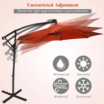 Costway 10FT Patio Offset Umbrella Solar LED 360degrees Rotation Orange 7 Costway 10FT Patio Offset Umbrella Solar LED 360degrees Rotation Orange - Image 5