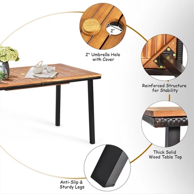 Costway 6 PCS Patio Rattan Dining Set Acacia Wood Table Stackable Chair Bench 10 Costway 6 PCS Patio Rattan Dining Set Acacia Wood Table Stackable Chair Bench - Image 8