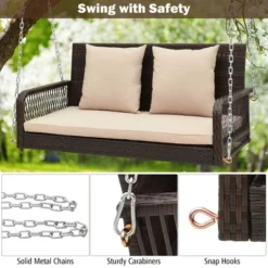 Costway Patio Wicker Porch Swing 2-Person Hanging Loveseat Bench Chair With Cushions Beige/Black -Costway GUEST 2aac416f 2b5e 44c3 816b ffa8e0d96005