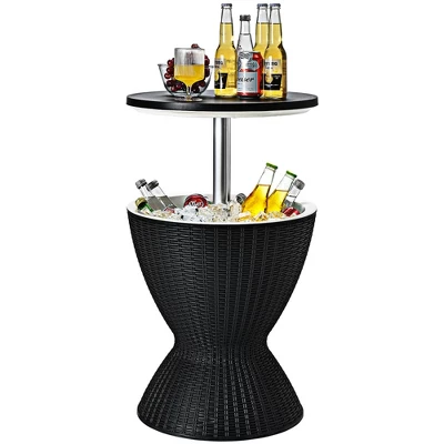 Costway 8 Gallon 3 In 1 Patio Rattan Cooler Bar Table Adjust Ice Bucket BrownBlack 4 Costway 8 Gallon 3 In 1 Patio Rattan Cooler Bar Table Adjust Ice Bucket BrownBlack - Image 2