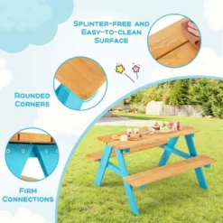 Kids Picnic Table Set Children Outdoor Wooden Table With Bench Seats Backyard -Costway GUEST 2ae7a200 cdd4 4c4c b497 5a52825aea41