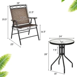 Costway 3 PCS Bistro Conversation Patio Pub Dining Set W/ 2 Folding Chairs & Glass Table -Costway GUEST 2b001e5f ea91 491e bc16 f3125a1e7f94