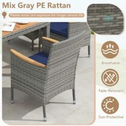 Costway 9 PCS Patio Dining Set For 8 Table And PE Rattan Chairs With 2" Umbrella Hole Navy/White -Costway GUEST 2b48b88f 15e7 4095 95be 01f8f725792e