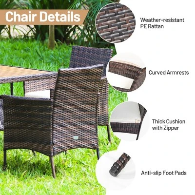 Costway 5PCS Patio Rattan Dining Furniture Set Arm Chair Wooden Table Top 8 Costway 5PCS Patio Rattan Dining Furniture Set Arm Chair Wooden Table Top - Image 6