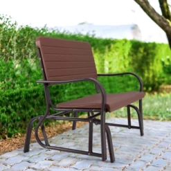 Costway Outdoor Patio Swing Porch Rocker Glider Bench Loveseat Garden Seat Steel New Borwn/Green -Costway GUEST 2b626d3a 1f0a 4694 98c7 eac5ad3a38b0