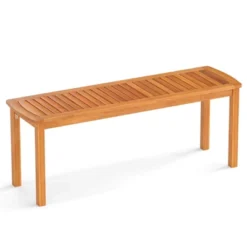 Costway Acacia Wood Outdoor Bench 48" Long Patio Dining Bench With Slatted Seat For Garden