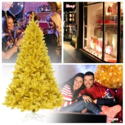 Costway 7.5Ft Hinged Unlit Artificial Tinsel Christmas Tree Holiday,Silver ,Gold -Costway GUEST 2c229eed 19e7 47c1 a84e e0f1c37d8810