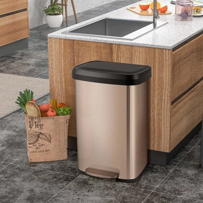 Costway 13.2 Gallon Step Trash Can Stainless Steel Airtight Garbage Bin For Home Kitchen Golden/Silver 3 Costway 13.2 Gallon Step Trash Can Stainless Steel Airtight Garbage Bin For Home Kitchen Golden/Silver