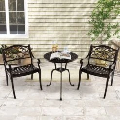 Costway 2/4 PCS Cast Aluminum Patio Chairs Set Of 2 Outdoor Dining With Armrests & Curved Seats Bronze -Costway GUEST 2c59c9ab 6816 4d19 9c13 41349b500a31