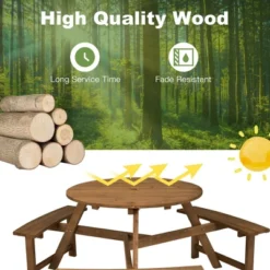 Costway 6-person Round Wooden Picnic Table Outdoor Table W/ Umbrella Hole & Benches -Costway GUEST 2ca452dd dcc4 413f a422 5fc541b0dc81