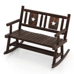 Costway 1/2 PCS Patio Rocking Bench Carbonized Wood Double Rocker Chair With Ergonomic Seat Rustic -Costway GUEST 2d2944a5 14c6 47e7 8750 c46f3566bbc3