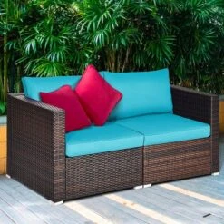 Costway 4PCS Patio Rattan Corner Sofa With Blue Cushion -Costway GUEST 2d657d81 be7b 43cd 81ab b816b765cd8a