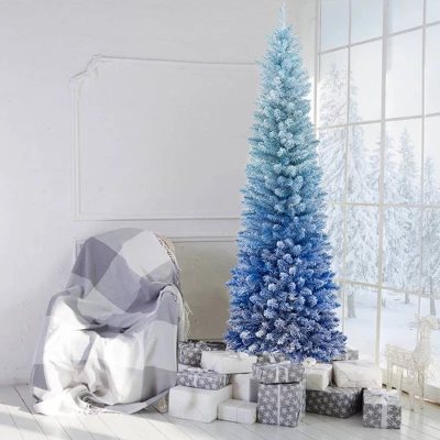 Costway 6/7 FT Blue Gradient Snow Flocked Artificial Christmas Tree With 435/725 Lush Branch Tips 5 Costway 6/7 FT Blue Gradient Snow Flocked Artificial Christmas Tree With 435/725 Lush Branch Tips - Image 3