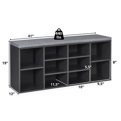Costway Entryway Padded Shoe Storage Bench 10-Cube Organizer Bench Adjustable 5 Costway Entryway Padded Shoe Storage Bench 10-Cube Organizer Bench Adjustable - Image 3
