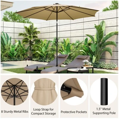 Costway 10 FT 112 LED Solar-Lighted Patio Table Market Umbrella Crank Tilt Outdoor Beige/Coffee/Navy/Wine 10 Costway 10 FT 112 LED Solar-Lighted Patio Table Market Umbrella Crank Tilt Outdoor Beige/Coffee/Navy/Wine - Image 8