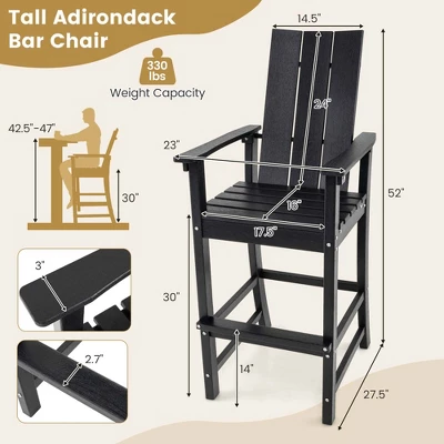 Costway Tall Adirondack Chair With Ergonomic Backrest Armrests & Footrest For Backyard Black/Gray/Navy/Turquoise 4 Costway Tall Adirondack Chair With Ergonomic Backrest Armrests & Footrest For Backyard Black/Gray/Navy/Turquoise - Image 2