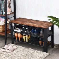 3-Tier Shoe Rack，Industrial Shoe Bench With Storage Shelves For LivingRoom Brown -Costway GUEST 2dc0d83e 463b 4bdf b8ff 3ca5765539a5