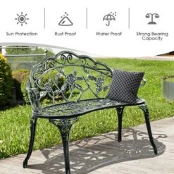 Costway Patio Garden Bench Chair Style Porch Cast Aluminum Outdoor Rose Antique Green -Costway GUEST 2dc9f1e4 1d13 47e8 86c0 62995bd326bd