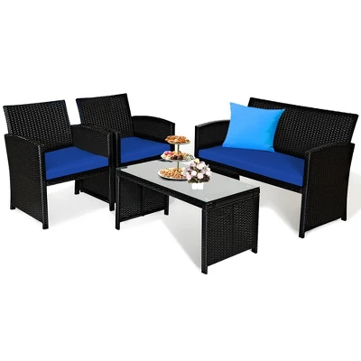 Costway 8PCS Patio Rattan Furniture Conversation Set Cushion Sofa Table Garden TurquoiseNavyBlackRed 10 Costway 8PCS Patio Rattan Furniture Conversation Set Cushion Sofa Table Garden TurquoiseNavyBlackRed - Image 8