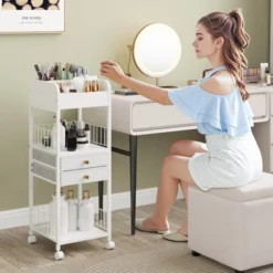 Costway Makeup Organizer Cart With 2 Storage Drawers & Lockable Wheels For Perfume, White -Costway GUEST 2e6c3222 1250 4392 96f6 03d44fd94070