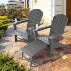 Costway 2 PCS Outdoor Patio HDPE Adirondack Chair Beach Seat Retractable Ottoman WhiteBlackCoffeeGreyTurquoise -Costway GUEST 2e75d417 00e0 4f46 b6bd 69e19a3f572b
