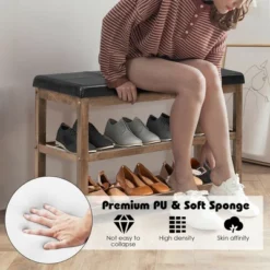 Costway 2-Tier Wooden Shoe Rack Bench W/Padded Seat For Entryway Bedroom -Costway GUEST 2f6a86f0 9956 40af a85e c420fd709c12