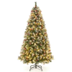 Costway 5FT/6.5FT/7.5FT Artificial Christmas Tree Hinged With 200/420/560/650 Warm LED Lights & 126/207/267/309 Red Berries -Costway GUEST 2f8e3767 813a 4d39 ae4b 71d14ee3b7eb