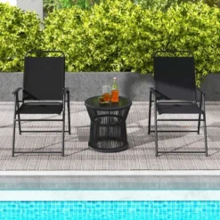 Costway 2pcs Patio Folding Chairs Dining Armrest Backrest Outdoor Portable Gray/Black -Costway GUEST 2fab1355 a62c 4212 9e3d b756cb321c68