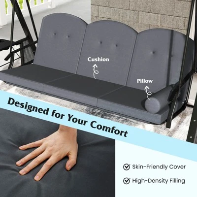 Costway 3-Seat Patio Swing Chair With Adjustable Canopy Thickened Cushions Pillow Navy/Gray 8 Costway 3-Seat Patio Swing Chair With Adjustable Canopy Thickened Cushions Pillow Navy/Gray - Image 6