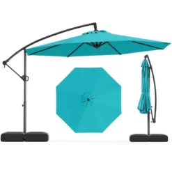 Costway 10 FT Offset Hanging Umbrella With Base Patio Cantilever Umbrella 360° Rotation Brown/Turquoise/Beige/Gray/Red -Costway GUEST 2fc67af8 e70b 45cd 8e52 35a07563203e