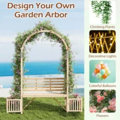 Costway Garden Bench Arbor Arch With Love Seat 2 Trellises & Planting Box To Grow Grapes -Costway GUEST 2fcc5968 8499 4054 874f fcbf2cb2a8dd
