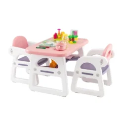 Costway 3-Piece Kids Table And Chair Set Toddler Activity Study Desk With Building Blocks -Costway GUEST 2fd30e52 f225 41d0 96a7 31ee2e7b9289