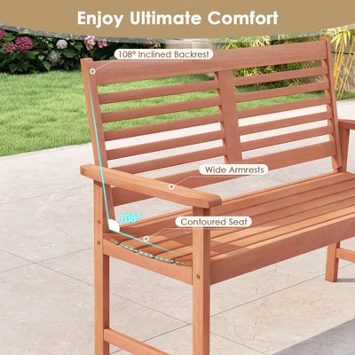 Costway Patio Solid Wood Loveseat With Inclined Backrest & Slatted Seat Teak Painting 9 Costway Patio Solid Wood Loveseat With Inclined Backrest & Slatted Seat Teak Painting - Image 7
