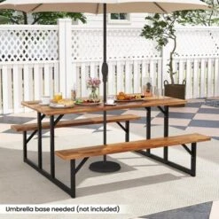 Costway 6-Person Acacia Wood Picnic Table With 2 Built-In Benches Umbrella Hole Metal Frame 17 Costway 6-Person Acacia Wood Picnic Table With 2 Built-In Benches Umbrella Hole Metal Frame -Costway GUEST 305ad7c7 c88e 4515 8074 4331c308dde2