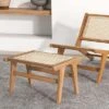 Costway 1/2 PCS Ottoman Footstool Natural Teak Wooden Foot Rest With Handwoven Rattan Indoor