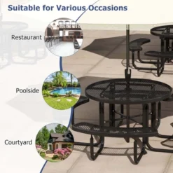 Costway 45" Coated Steel Camping Table Outdoor Round Picnic Table & Bench Set For 8 Black -Costway GUEST 30889823 3d88 45ec 8294 a9e4ab18df06