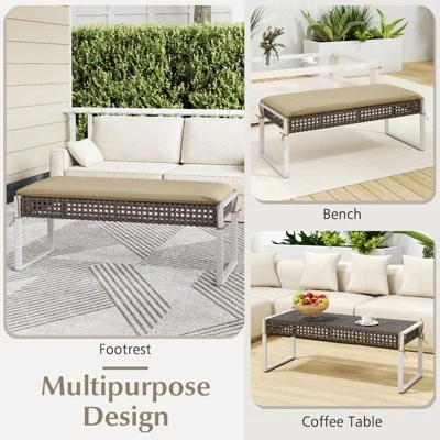 Costway Set Of 2 Outdoor Ottoman Bench Patio PE Rattan Footrest W/ Soft Cushion & Metal Frame 10 Costway Set Of 2 Outdoor Ottoman Bench Patio PE Rattan Footrest W/ Soft Cushion & Metal Frame - Image 8