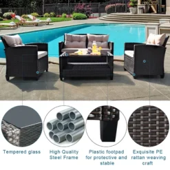 Costway 4PCS Outdoor Rattan Furniture Set Cushioned Sofa Armrest Table -Costway GUEST 31060df6 74b5 42fd b085 cd85417b341a