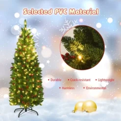 Costway 4.5Ft6.5Ft7.5Ft Pre-lit Hinged Pencil Christmas Tree W/Pine Cones Red Berries & 150250350 Lights -Costway GUEST 3108504a ab84 4648 a1cc 2a5c13673c4f