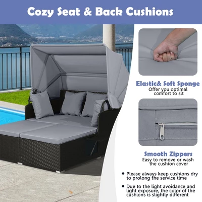 Costway Patio Rattan Daybed Lounge Retractable Top Canopy Side Tables Cushions 8 Costway Patio Rattan Daybed Lounge Retractable Top Canopy Side Tables Cushions - Image 6