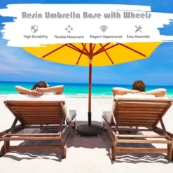 Costway 50 Lbs Round Resin Patio Umbrella Base Stand Holder W/ Lockable Wheels -Costway GUEST 31596aca b759 4a68 9d75 05ae68233a40