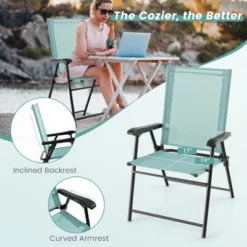 Costway Patio Folding Sling Back Chair Portable Armrests Metal Outdoor Dining Green 17 Costway Patio Folding Sling Back Chair Portable Armrests Metal Outdoor Dining Green -Costway GUEST 31598a55 c4f5 4bd6 a233 991a2a540033