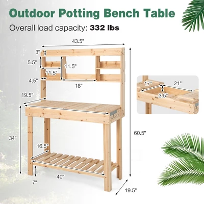 Costway Potting Bench Table Wooden Garden Work Bench Platform With Display Rack Hidden Sink 4 Costway Potting Bench Table Wooden Garden Work Bench Platform With Display Rack Hidden Sink - Image 2