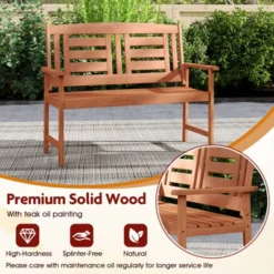 Costway Outdoor Solid Wood Loveseat With Inclined Backrest & Slatted Seat Teak Painting -Costway GUEST 318bec25 c75a 4f65 8af8 0f211ad04380